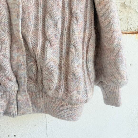Vtg Cable Knit Sweater Jacket Attached Scarf Shawl Collar Pink Bomber Womens M - Picture 7 of 14